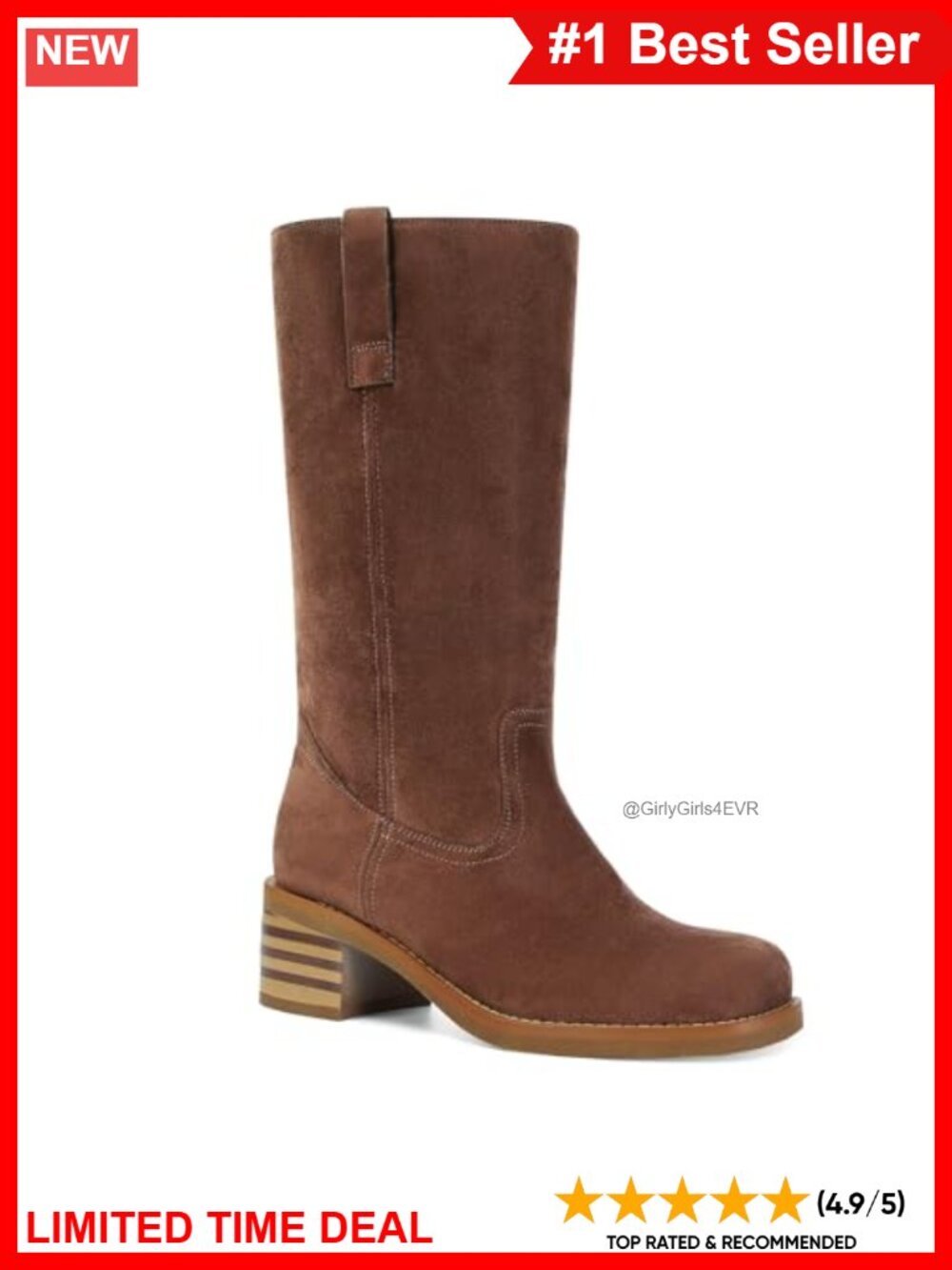 Suede Mid Calf Boots Square Toe Chunky Block Heel Pull On Wide Calf